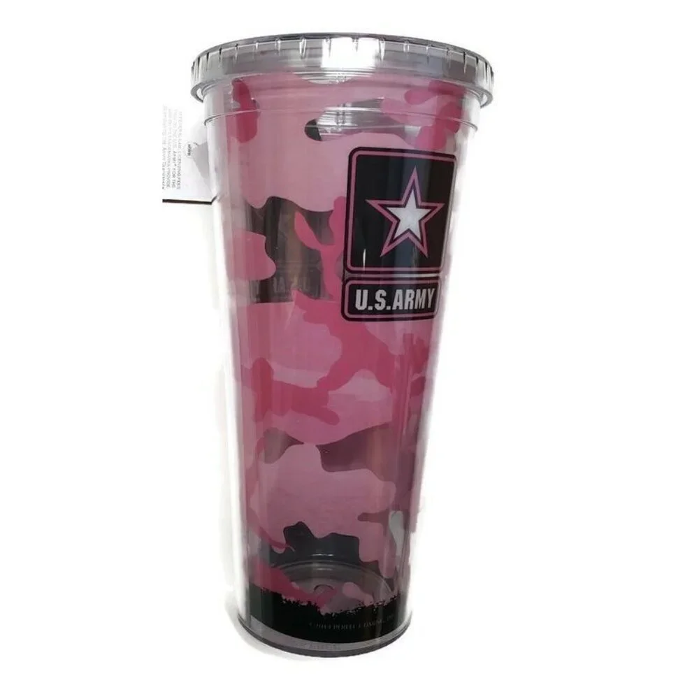 U.S. Army Pink Camo Tumbler Double Walled Hot or Cold Drinks Cup With Lid 22 oz